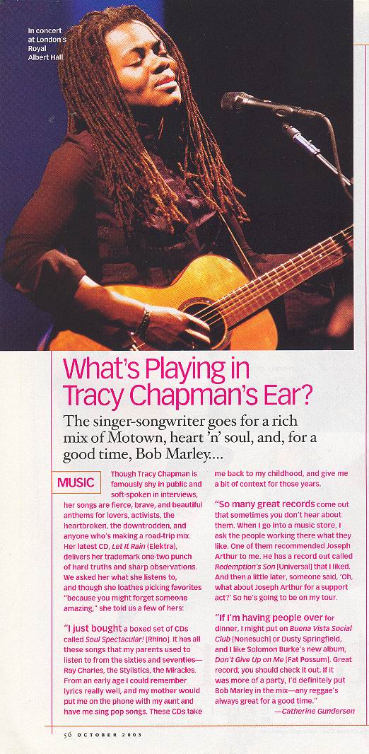 Tracy Chapman in The Oprah Magazine