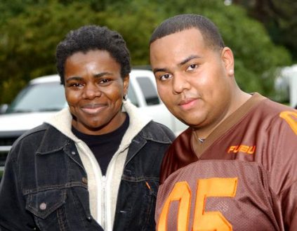 T-Kash of The Coup with Tracy Chapman backstage at "We the Planet" concert at Speedway Meadow in Golden Gate Park. (Photo by Tim Mosenfelder/Getty Images)